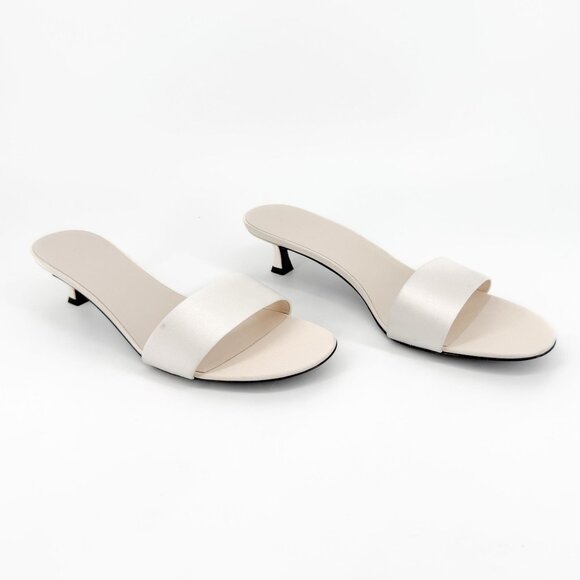 The Row Combo Kitten Heel Sandals Size 41 US 11 Ivory Silk White Slide Mule - Picture 1 of 14